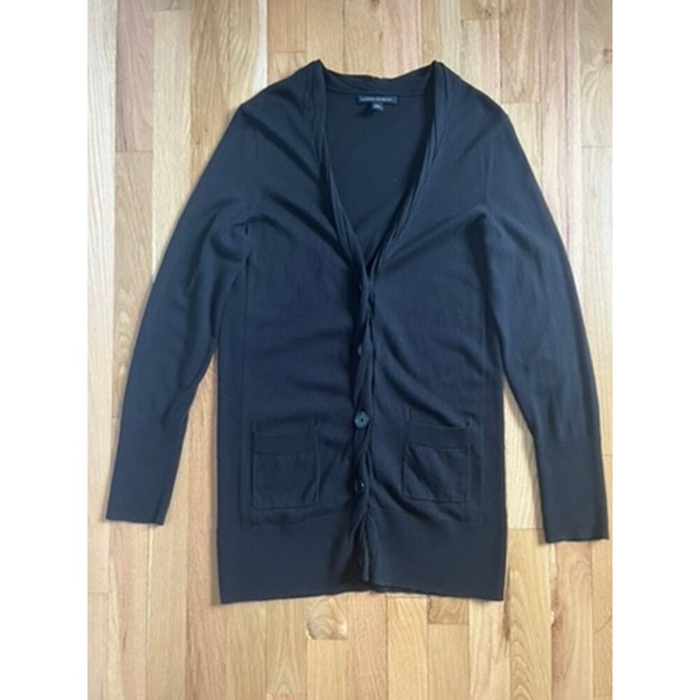 Banana Republic Longline Tunic Black Knit Cardigan Slim Girlfriend Style (M)